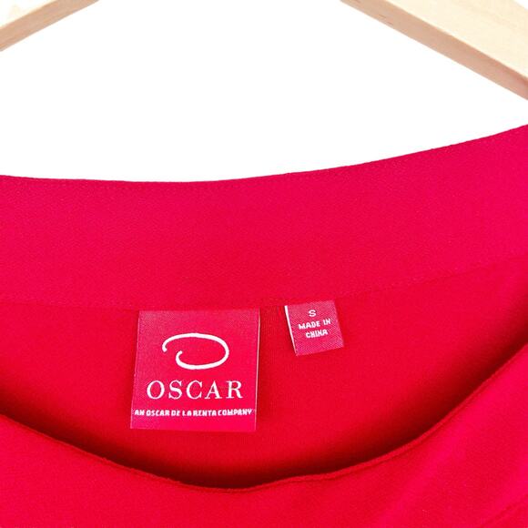 Oscar De La Renta Red Tiered Flutter Long Sleeve Dress Sz S - Picture 2 of 5